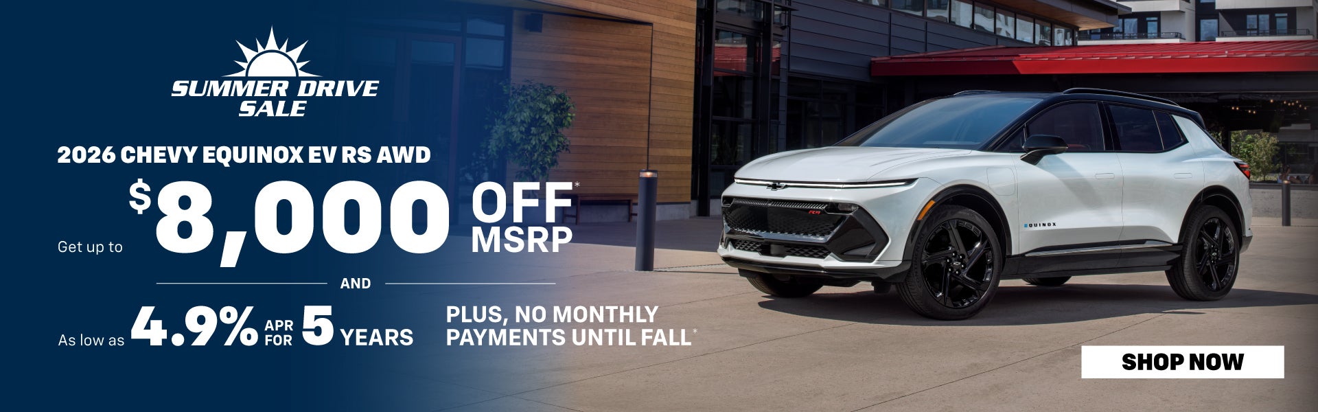 Get $8,000 off MSRP and 4.9% APR 2026 Chevy Equiinox EV RS